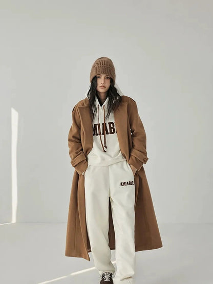 FU FRESH UP Long Wool Double Breasted Trench Coat