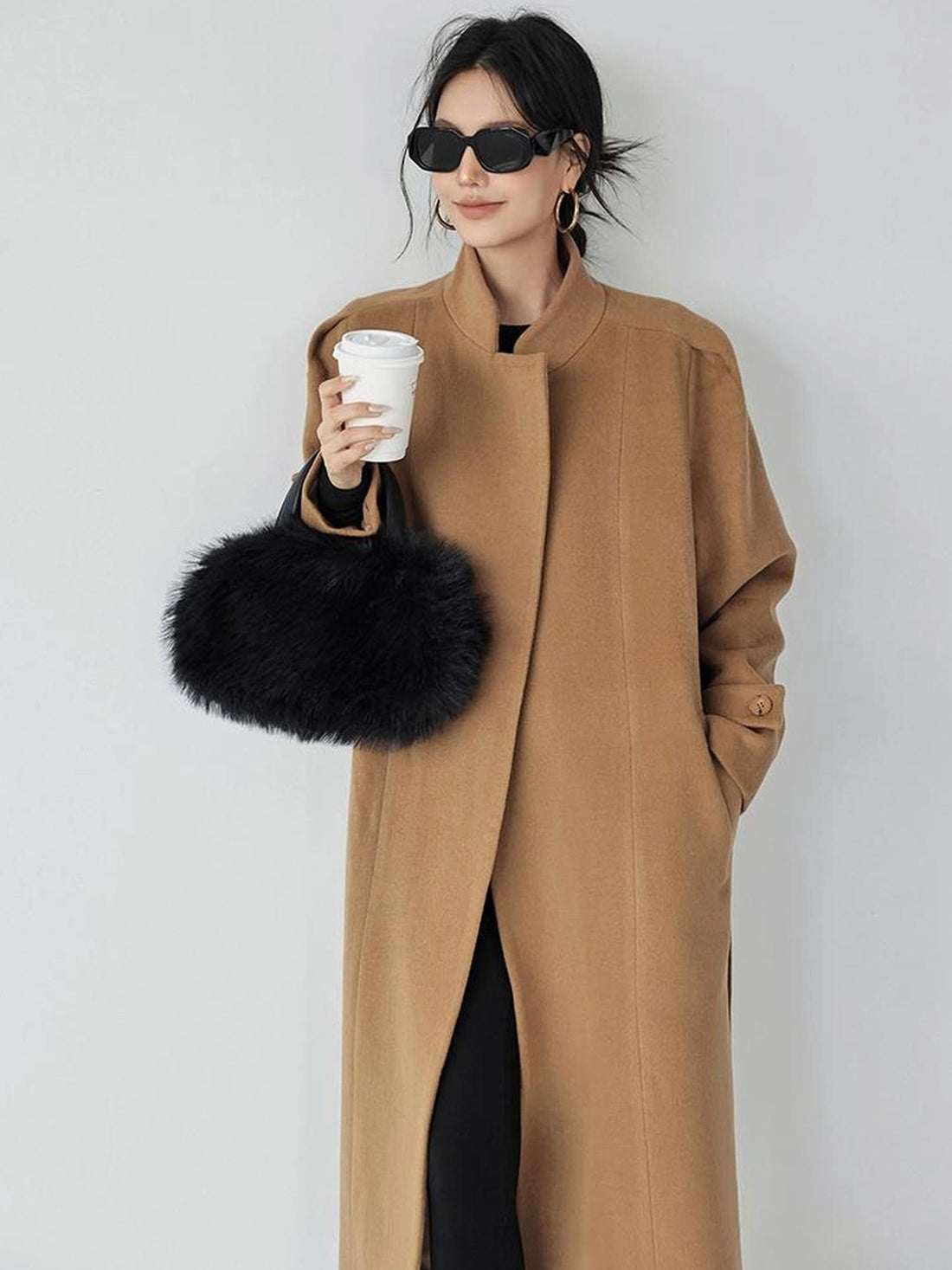 FU FRESH UP Long Wool Double Breasted Trench Coat