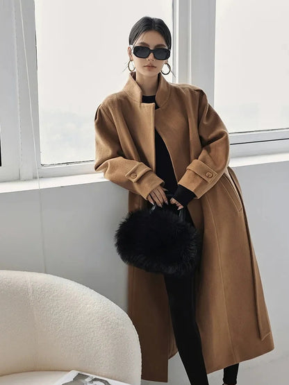 FU FRESH UP Long Wool Double Breasted Trench Coat