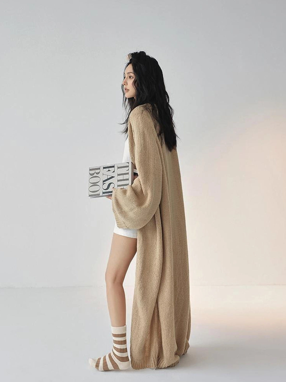 FU FRESH UP Long Wool Mohair Knit Cardigan Coat