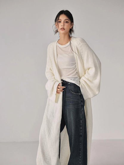 FU FRESH UP Long Wool Mohair Knit Cardigan Coat