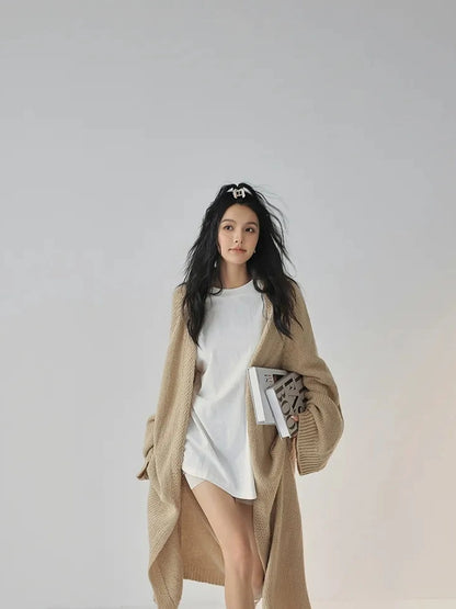 FU FRESH UP Long Wool Mohair Knit Cardigan Coat