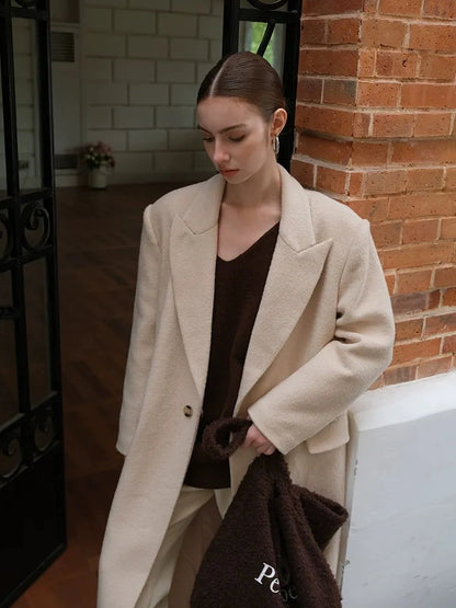 FU FRESH UP Long Wool Trench Coat With Peak Lapel