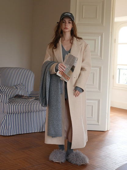 FU FRESH UP Long Wool Trench Coat With Peak Lapel