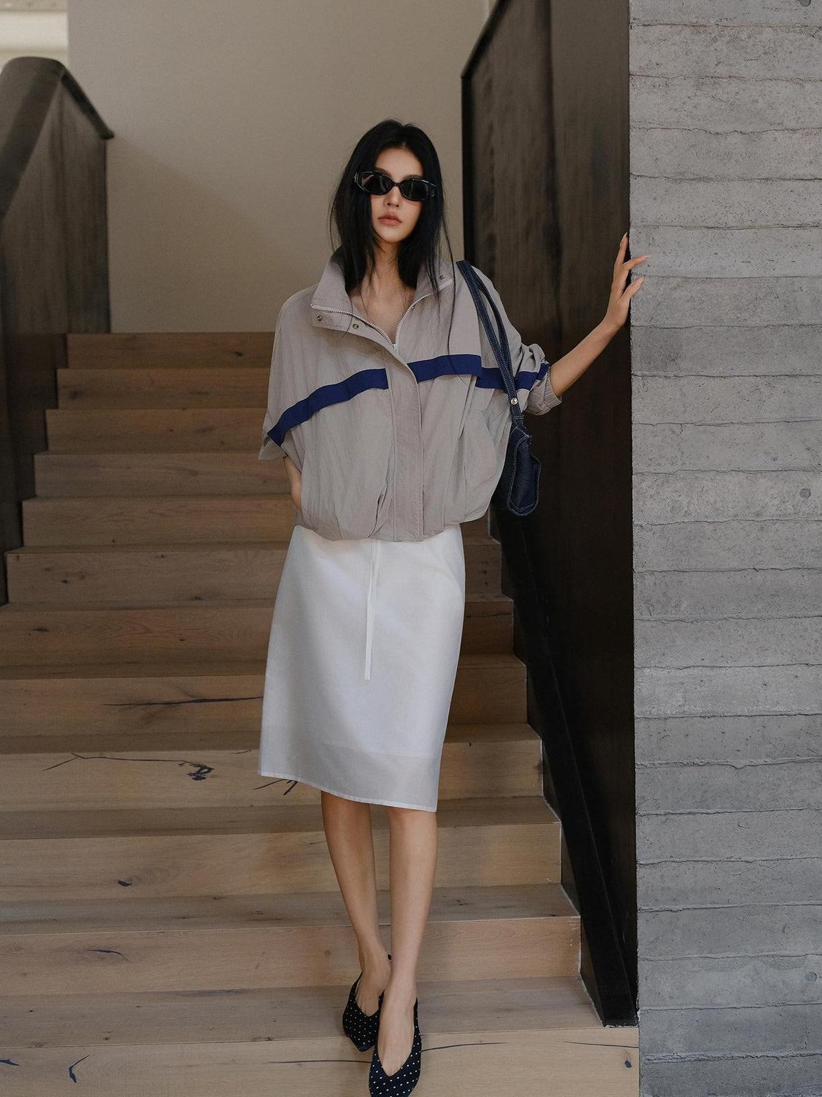 FU FRESH UP Lustrous Drawstring Back Slit Straight Women&