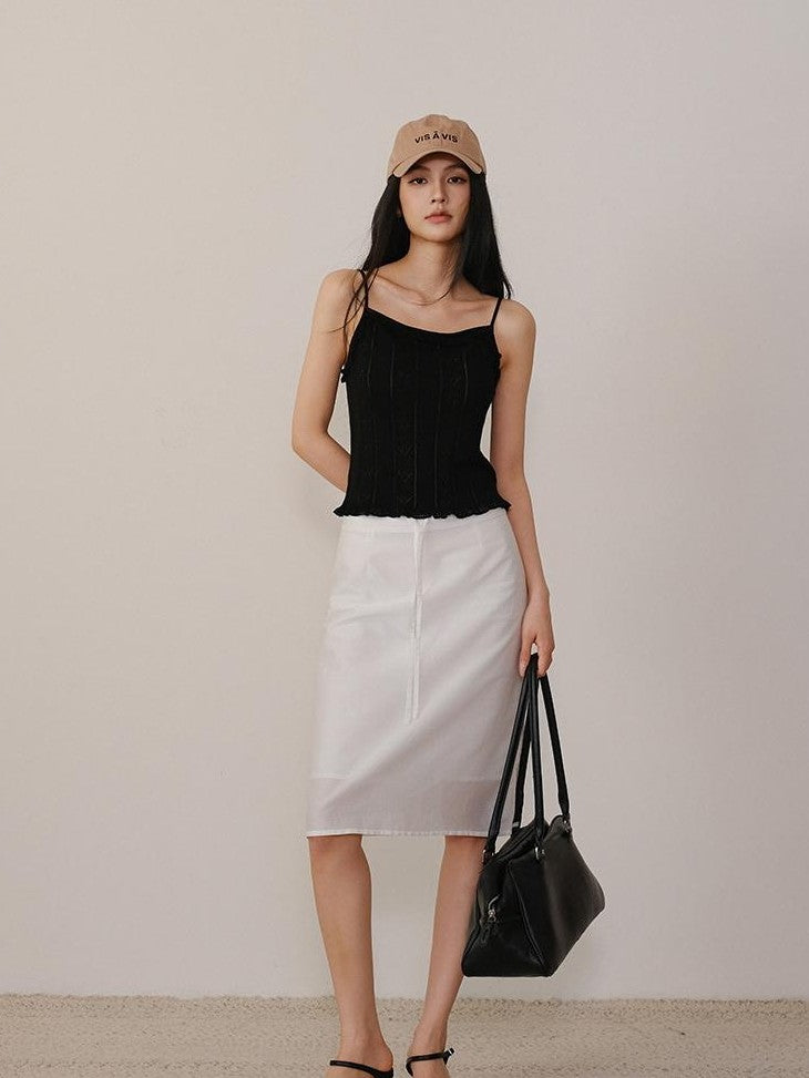 FU FRESH UP Lustrous Drawstring Back Slit Straight Women&