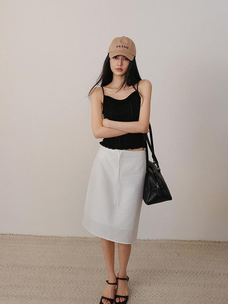 FU FRESH UP Lustrous Drawstring Back Slit Straight Women&