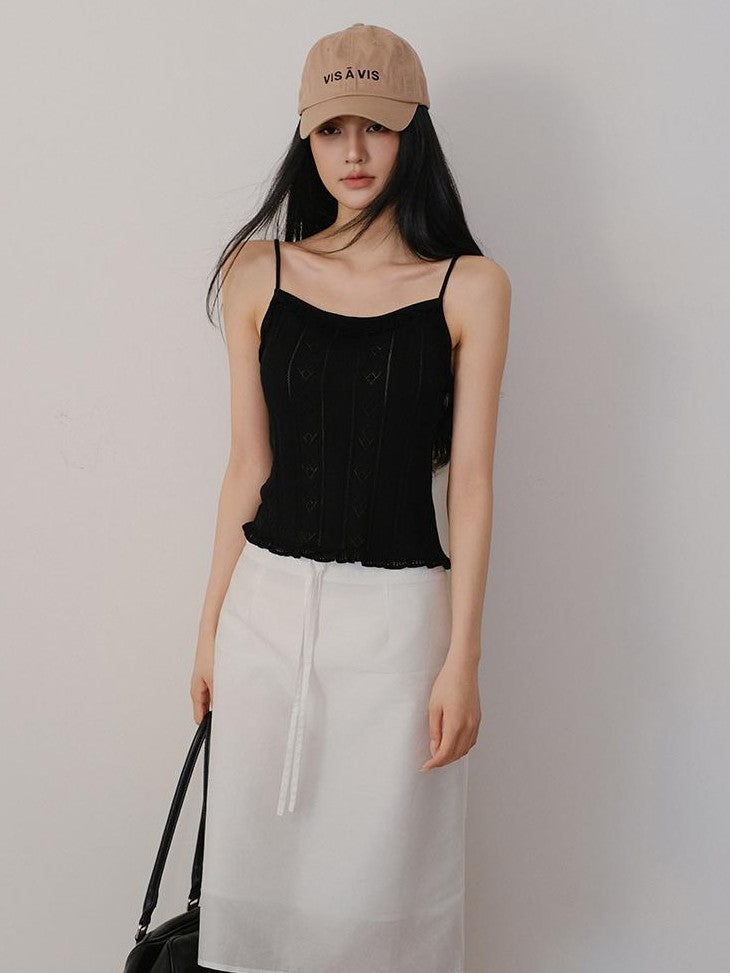 FU FRESH UP Lustrous Drawstring Back Slit Straight Women&