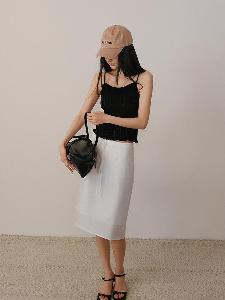 FU FRESH UP Lustrous Drawstring Back Slit Straight Women&