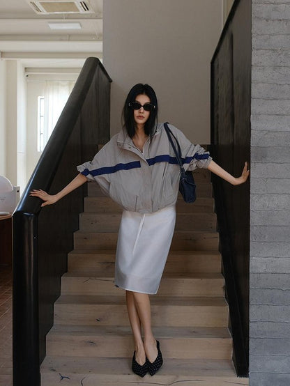FU FRESH UP Lustrous Drawstring Back Slit Straight Women&