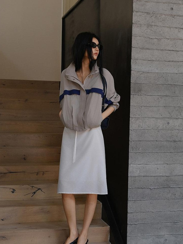 FU FRESH UP Lustrous Drawstring Back Slit Straight Women&