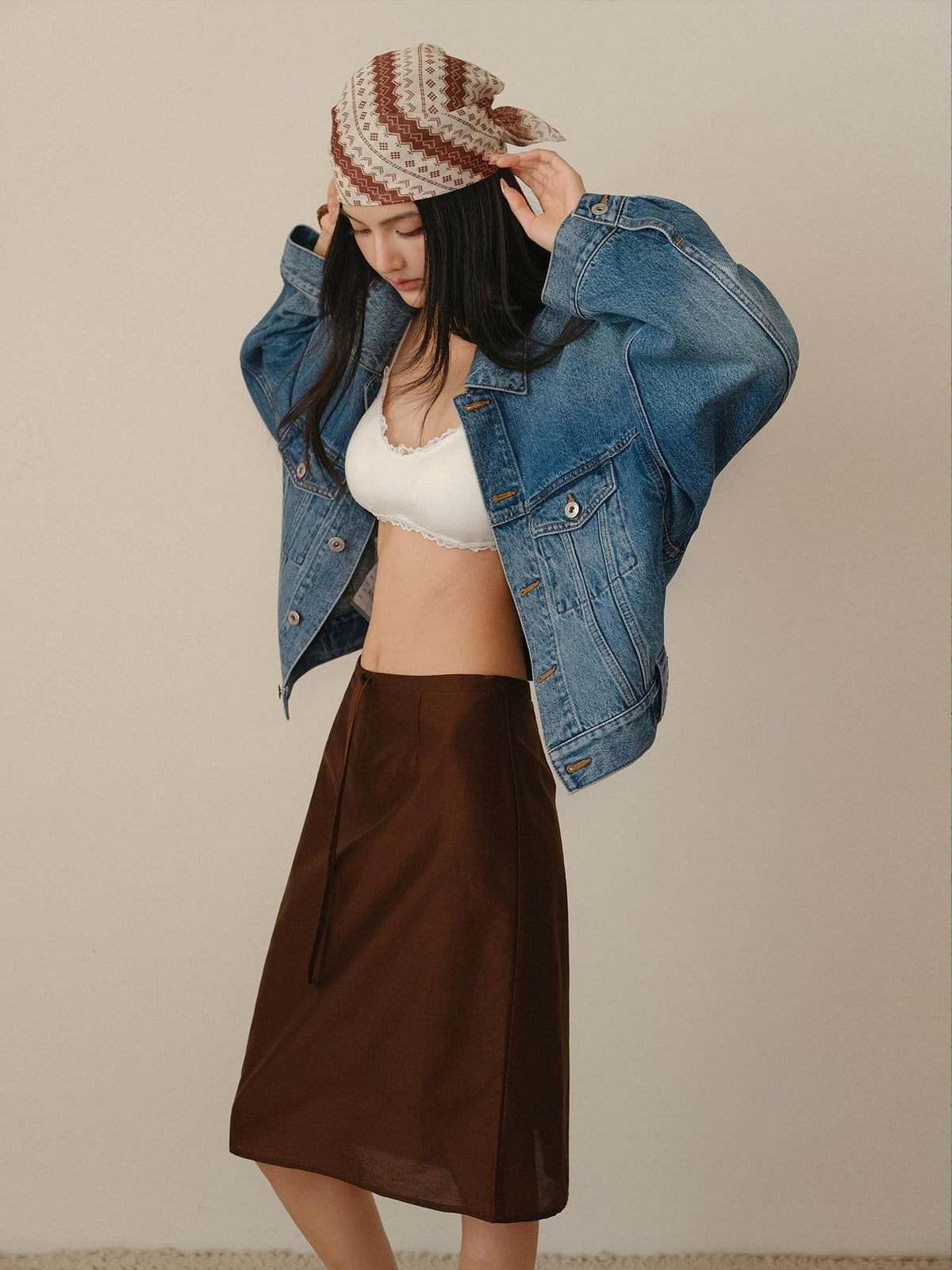 FU FRESH UP Lustrous Drawstring Back Slit Straight Women&
