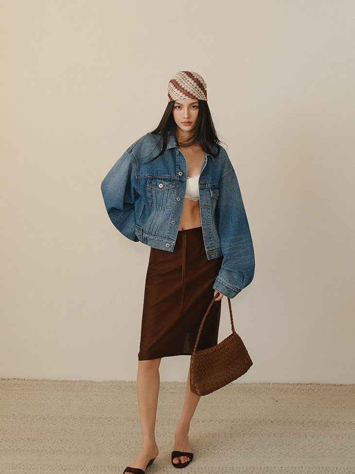 FU FRESH UP Lustrous Drawstring Back Slit Straight Women&