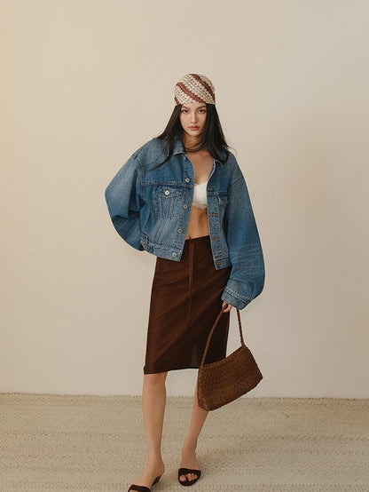 FU FRESH UP Lustrous Drawstring Back Slit Straight Women&