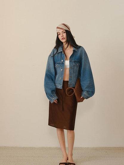FU FRESH UP Lustrous Drawstring Back Slit Straight Women&