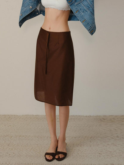 FU FRESH UP Lustrous Drawstring Back Slit Straight Women&