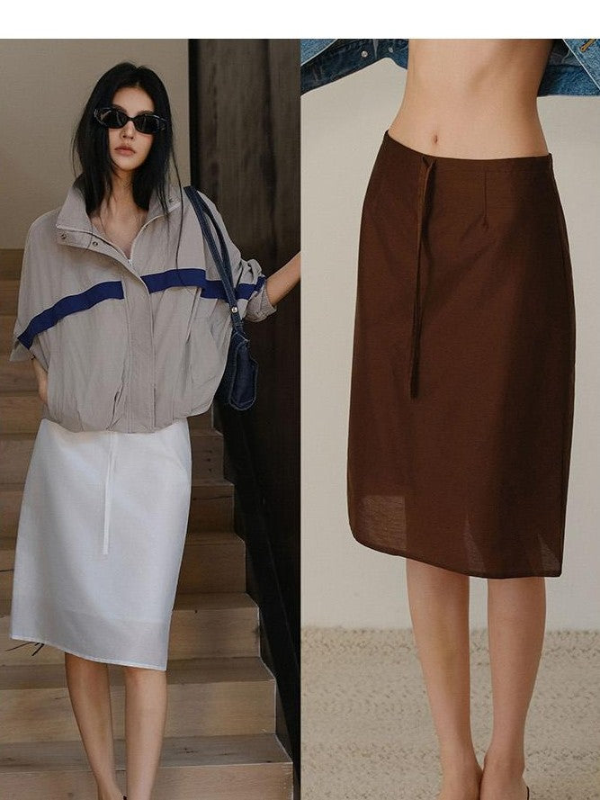 FU FRESH UP Lustrous Drawstring Back Slit Straight Women&