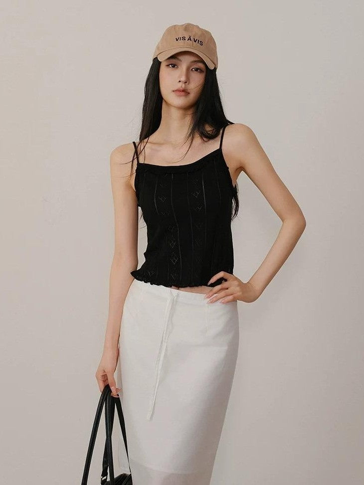 FU FRESH UP Lustrous Drawstring Back Slit Straight Women&