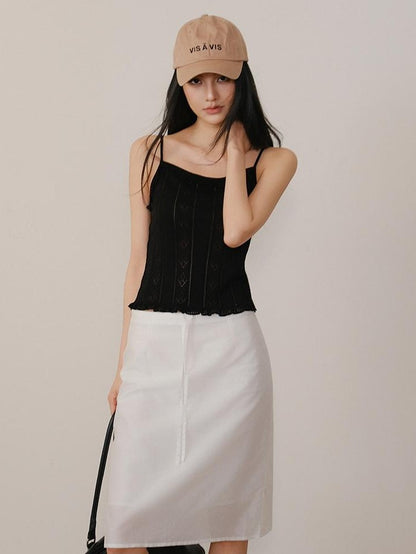 FU FRESH UP Lustrous Drawstring Back Slit Straight Women&
