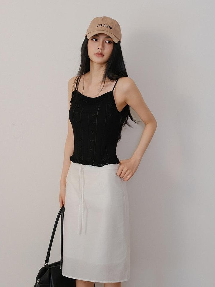 FU FRESH UP Lustrous Drawstring Back Slit Straight Women&