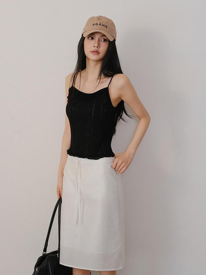 FU FRESH UP Lustrous Drawstring Back Slit Straight Women&