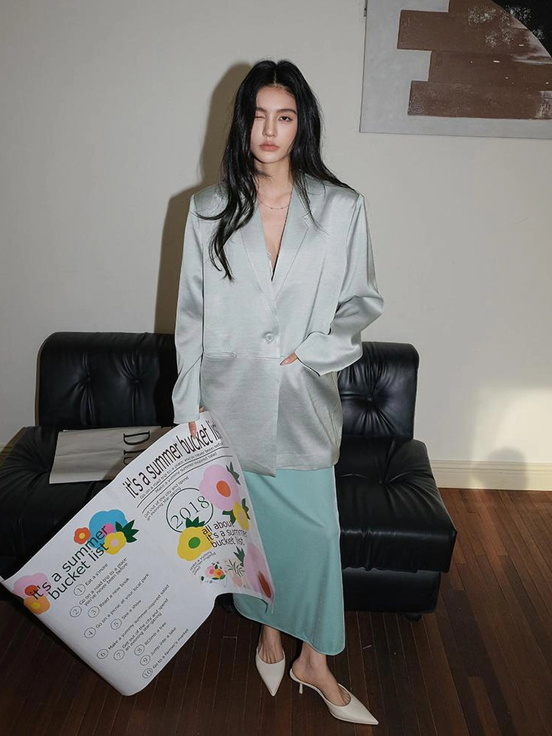 FU FRESH UP Luxury Satin Acetate Tailored Blazer