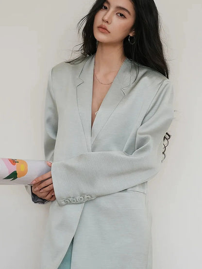 FU FRESH UP Luxury Satin Acetate Tailored Blazer