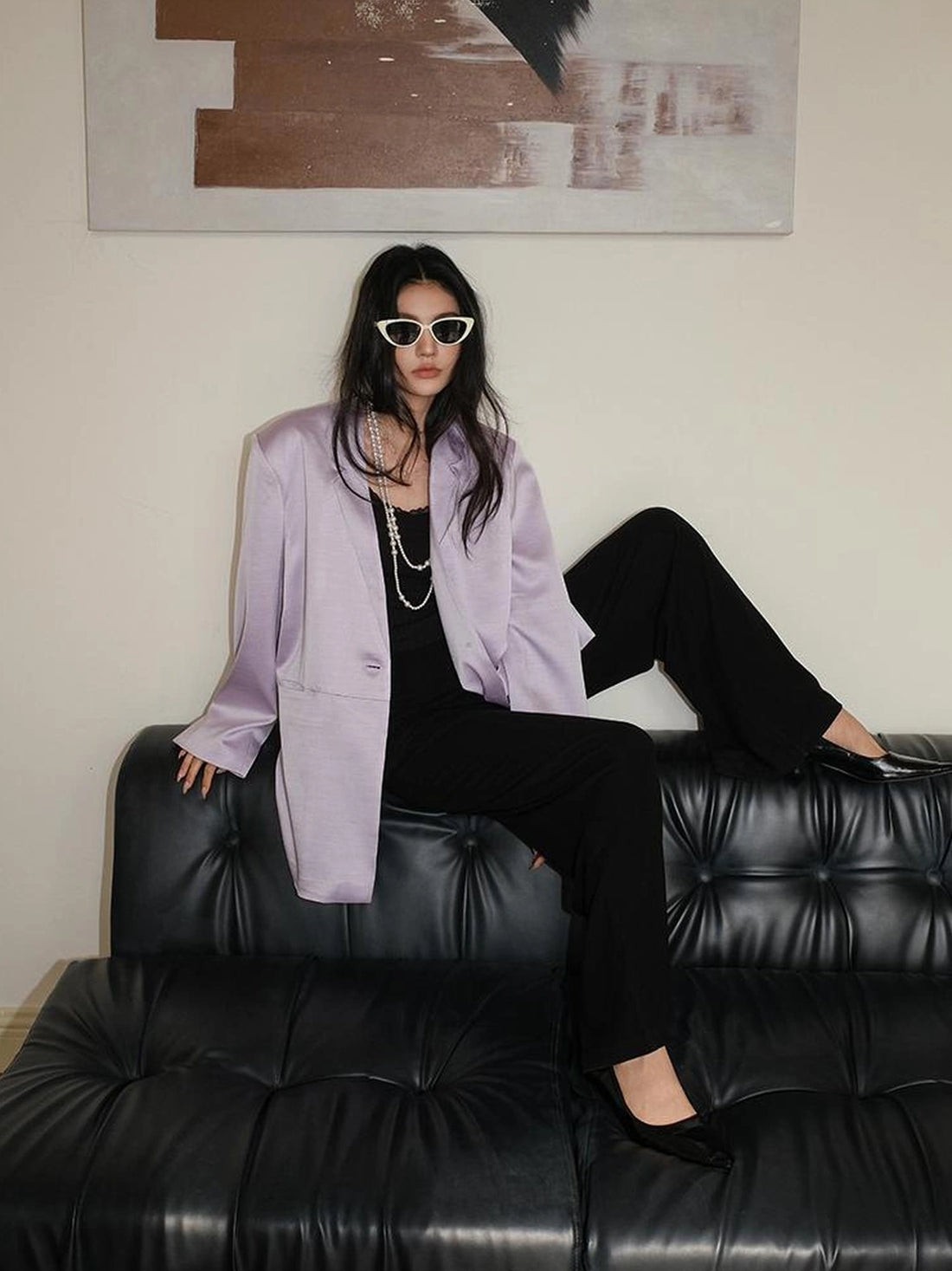 FU FRESH UP Luxury Satin Acetate Tailored Blazer