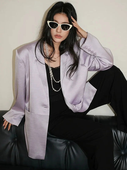 FU FRESH UP Luxury Satin Acetate Tailored Blazer