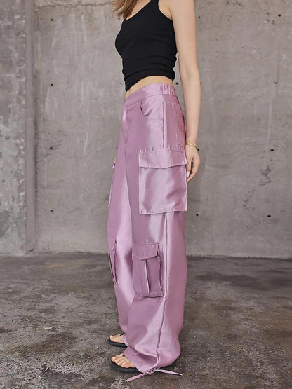 FU FRESH UP Matte Satin Cargo Wide Leg Pants