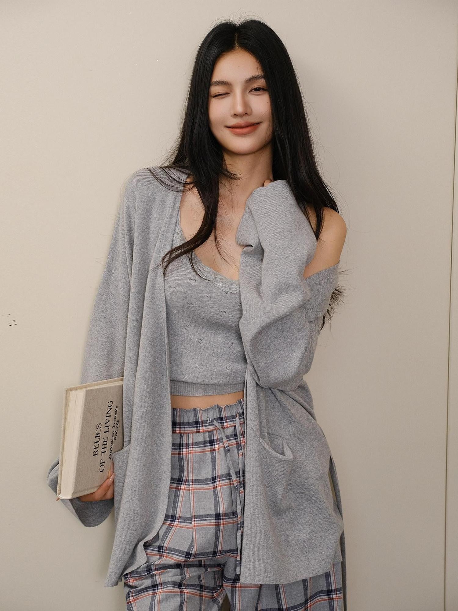 FU FRESH UP Mid Length Collarless Tie Knit Relaxed Women&