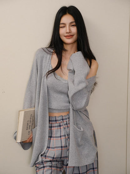 FU FRESH UP Mid Length Collarless Tie Knit Relaxed Women&