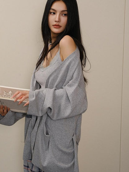 FU FRESH UP Mid Length Collarless Tie Knit Relaxed Women&