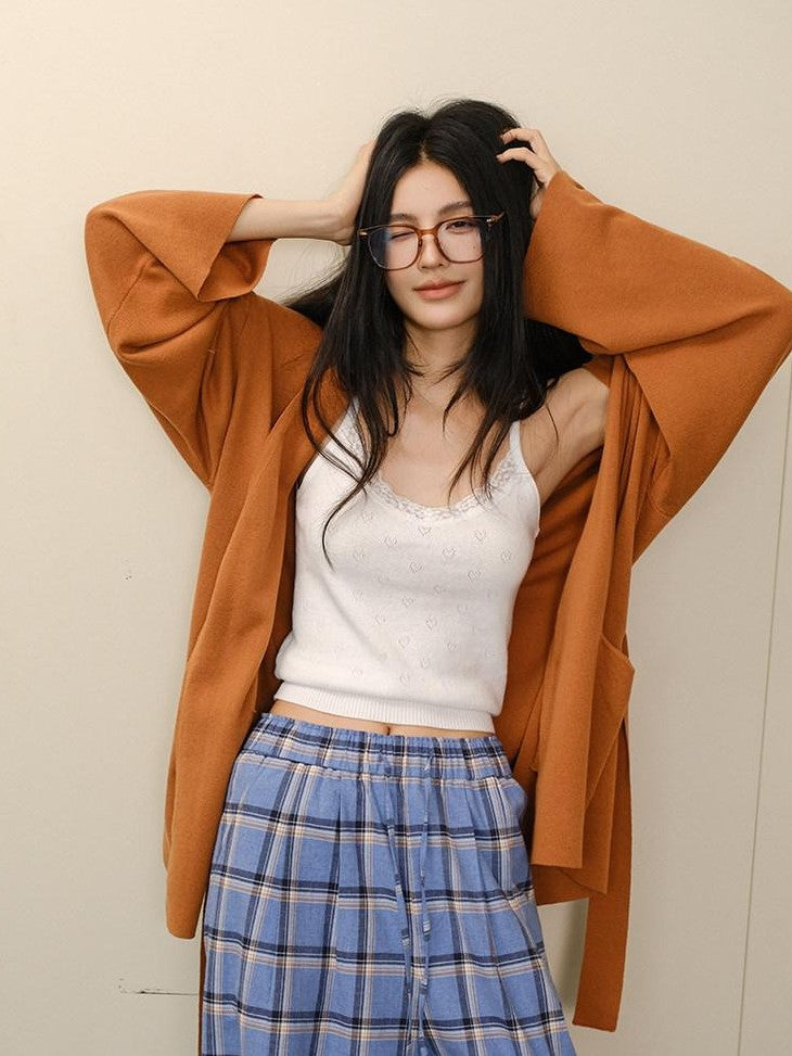 FU FRESH UP Mid Length Collarless Tie Knit Relaxed Women&
