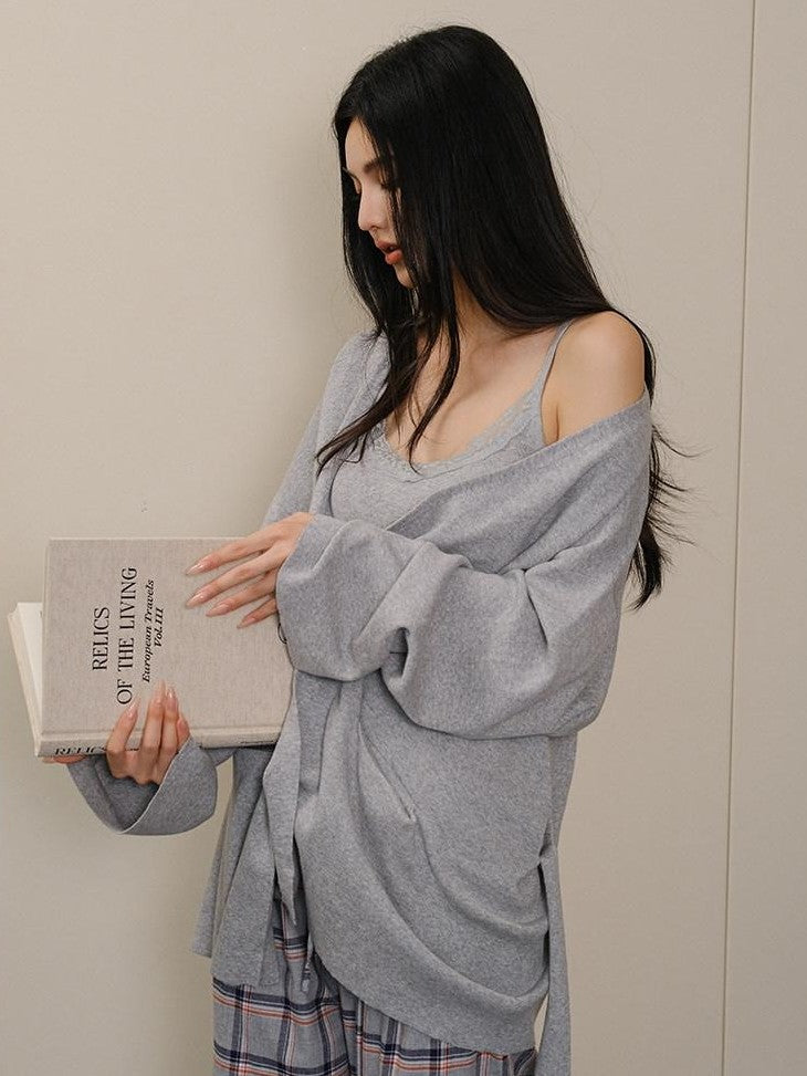 FU FRESH UP Mid Length Collarless Tie Knit Relaxed Women&