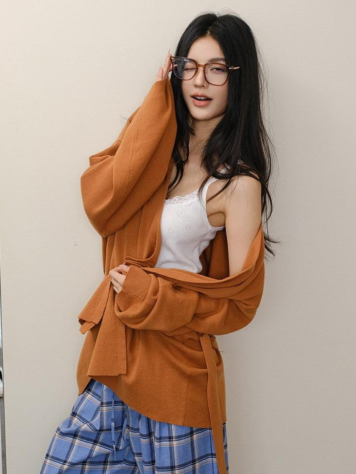 FU FRESH UP Mid Length Collarless Tie Knit Relaxed Women&