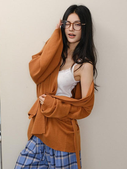 FU FRESH UP Mid Length Collarless Tie Knit Relaxed Women&