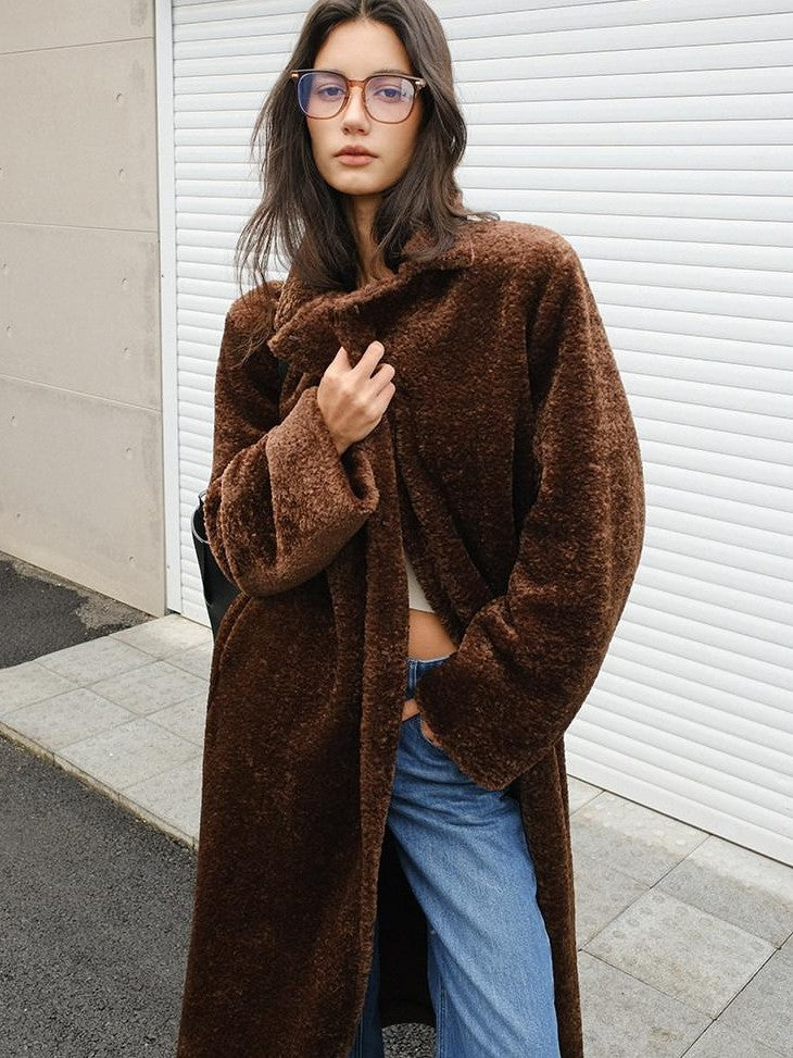 FU FRESH UP Minimalist Shearling Trim Woven Stand Collar Women&