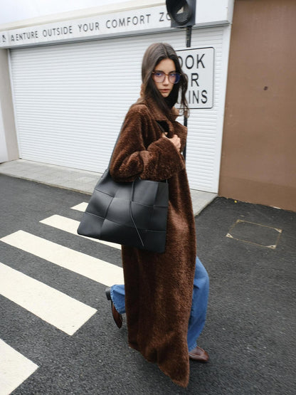 FU FRESH UP Minimalist Shearling Trim Woven Stand Collar Women&