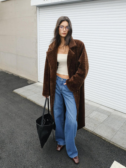 FU FRESH UP Minimalist Shearling Trim Woven Stand Collar Women&