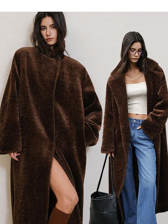 FU FRESH UP Minimalist Shearling Trim Woven Stand Collar Women&