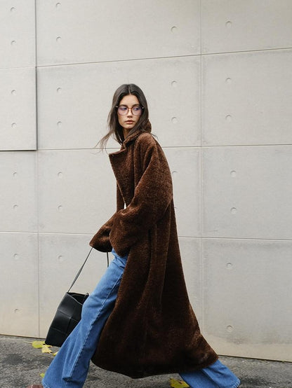 FU FRESH UP Minimalist Shearling Trim Woven Stand Collar Women&