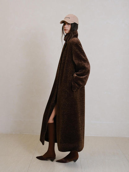 FU FRESH UP Minimalist Shearling Trim Woven Stand Collar Women&