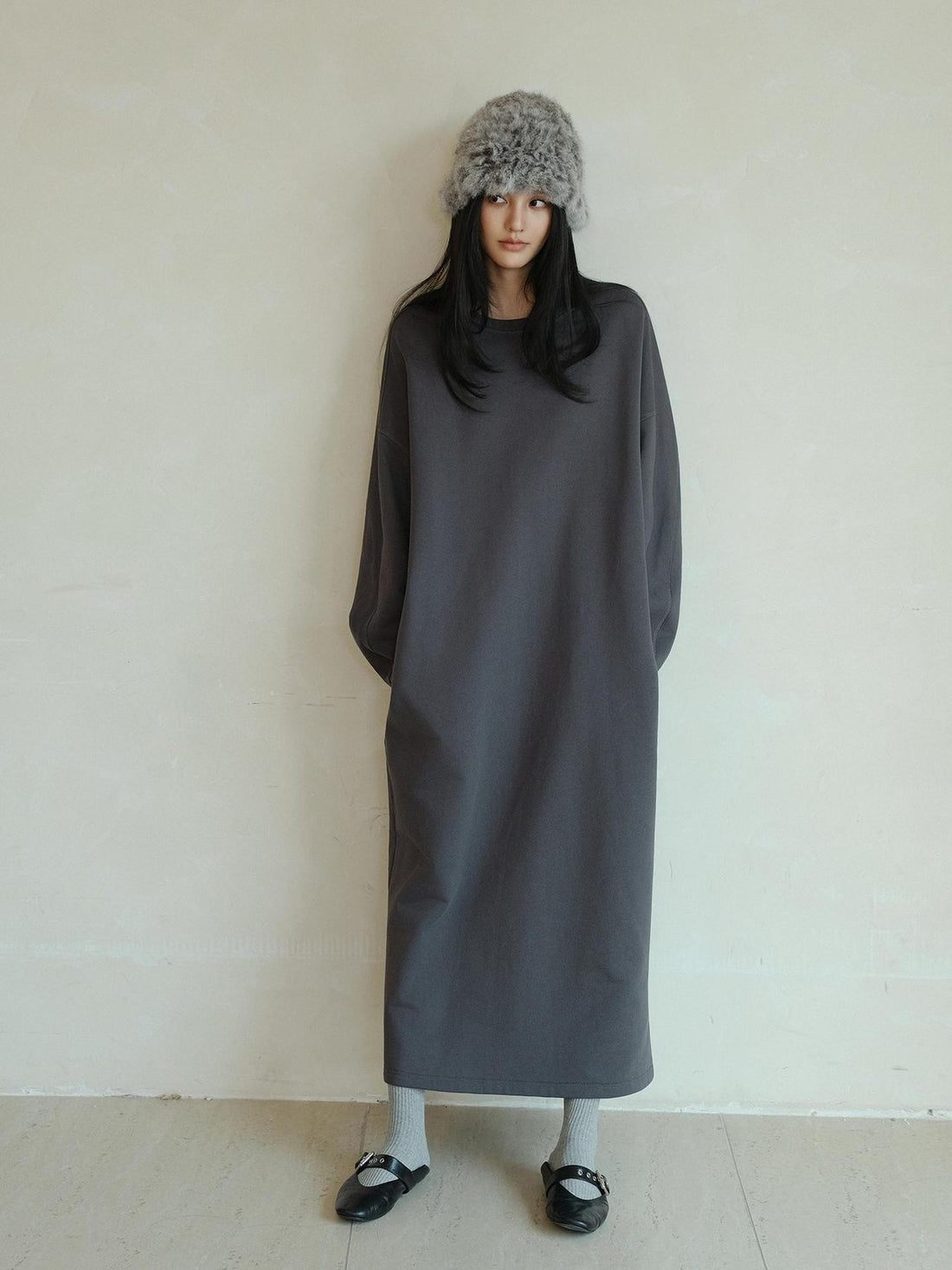 FU FRESH UP Minimalist Slit Round Neck Cotton Women&