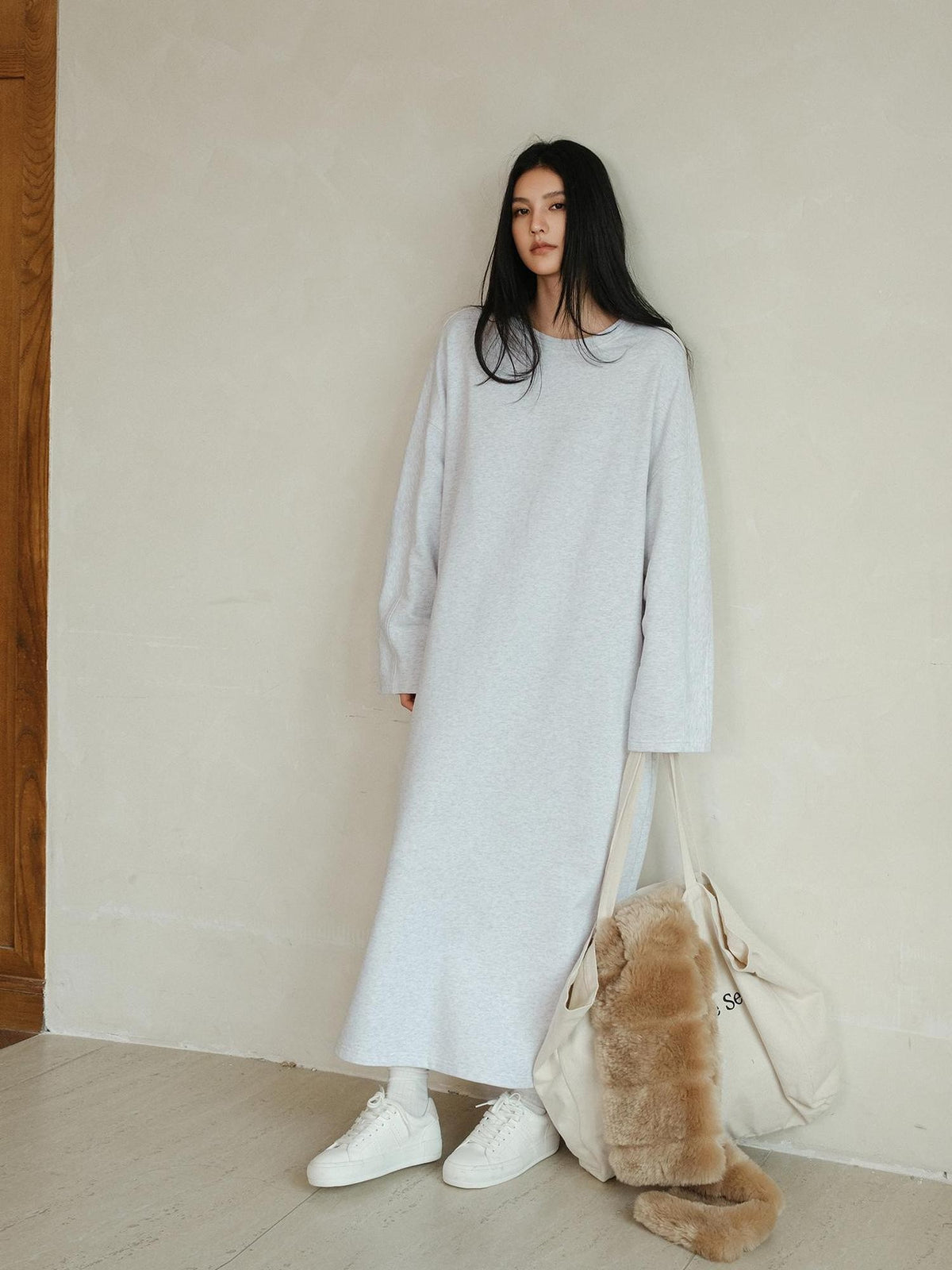 FU FRESH UP Minimalist Slit Round Neck Cotton Women&