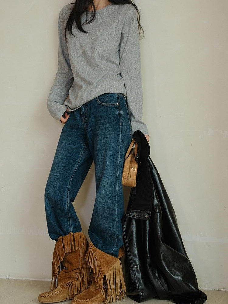 FU FRESH UP Minimalist Solid Crew Neck Loose Fit Women&