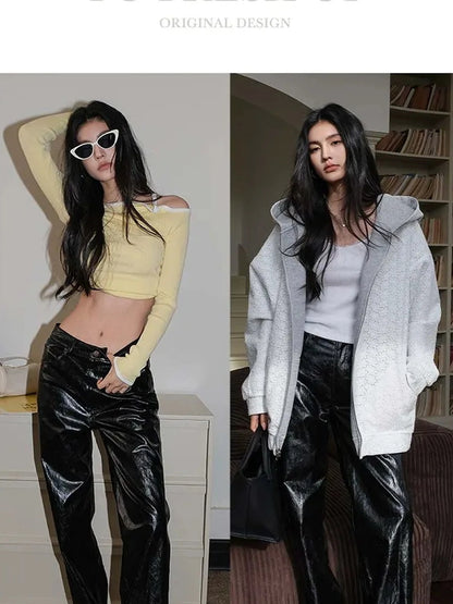 FU FRESH UP Modern Retro Slim Fit Leather Pants With Side Slit