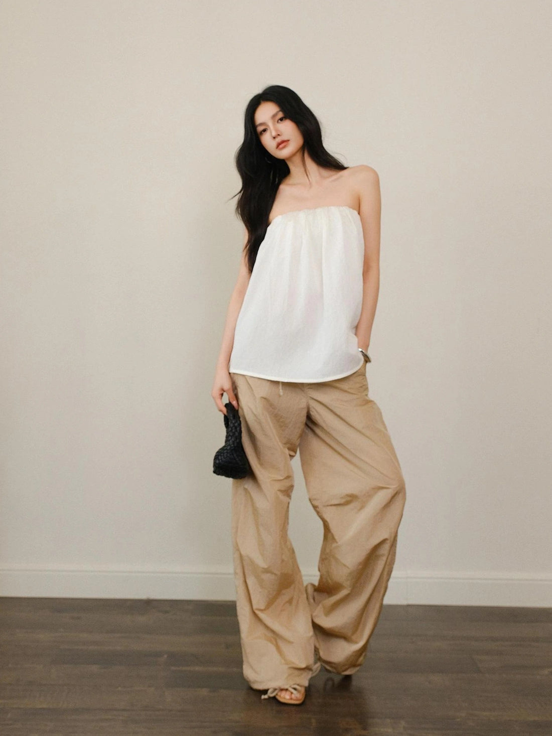 FU FRESH UP Off Shoulder Blouson Tencel Tube Top