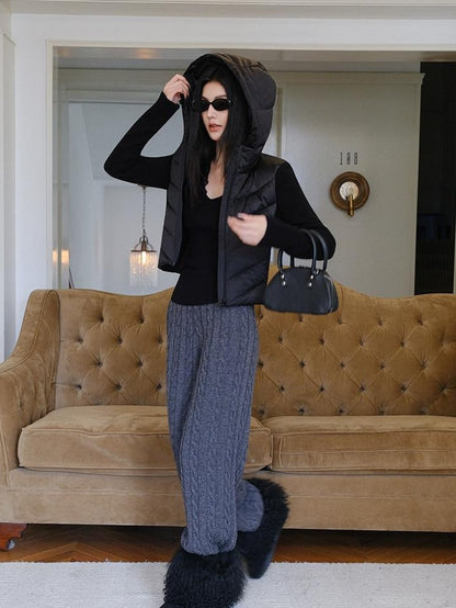 FU FRESH UP Old Money Knit Panel Ribbed Slim Hooded Women&