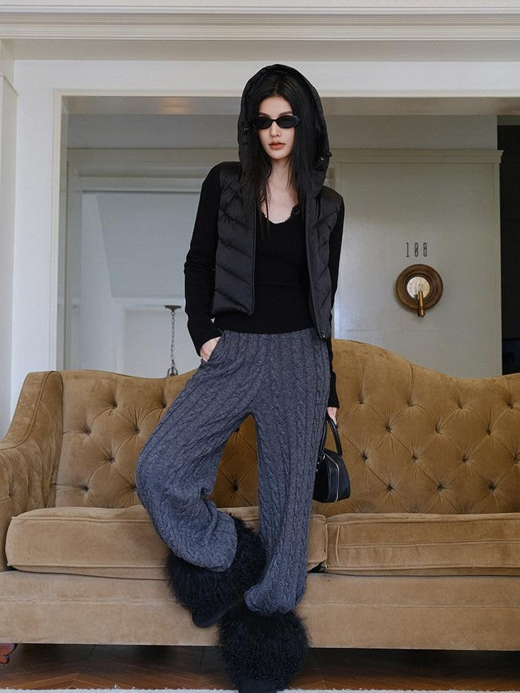 FU FRESH UP Old Money Knit Panel Ribbed Slim Hooded Women&